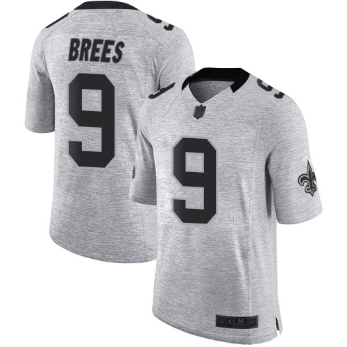 Men New Orleans Saints Limited Gray Drew Brees Jersey NFL Football 9 Gridiron II Jersey